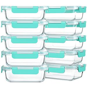 M MCIRCO 10-Pack 22 Oz Glass Meal Prep Containers with Lids - Microwave, Oven, Freezer & Dishwasher Safe - Green