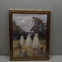 Glod Framed Vintage Landscape Wall Art, Cute Ghost Wall Decor, Aesthetic Halloween Decor Wall Art for Bedroom (9.5''x12'')