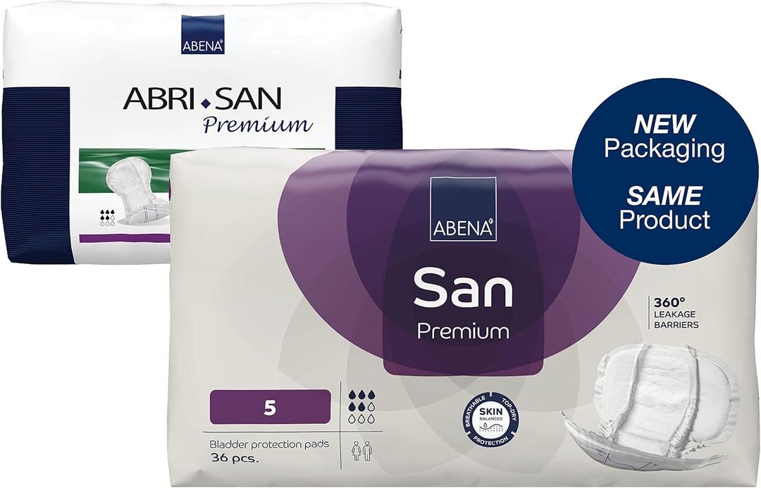 Abena San Premium Incontinence Pads, Moderate Absorbency, (Sizes 4 to 7), Size 5, 36 Count