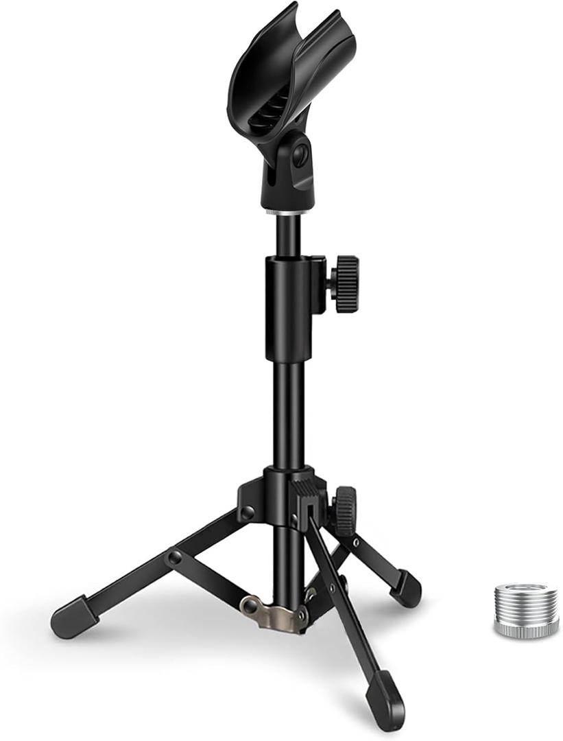 Desk Mic Stand, JCWINY Portable Foldable Microphone Tripod with Mic Clip Holder Adjustable Table Microphone Stand for Blue Yeti Snowball Spark and Other Dynamic Microphones