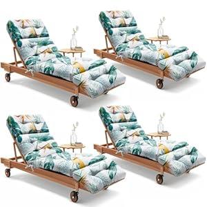 4 Pack Outdoor Chaise Lounge Chair Cushion 75.1 x 22.8 x 4.7 Inches 100% Waterproof Replacement Cotton Patio Pool Lounge Chair Cushion for Outdoor Furniture with Ties, Yellow-Green Leaf