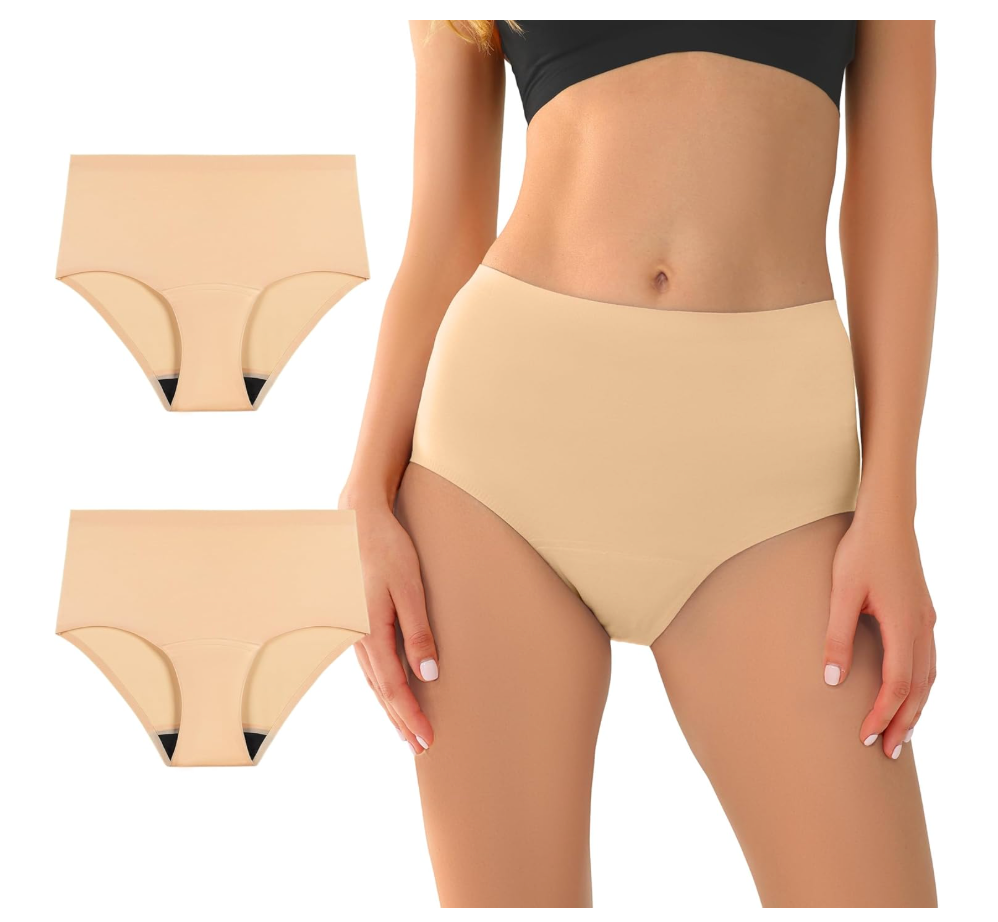 BATTEWA Seamless Incontinence Underwear for Women Ultra Soft Leakproof Panties, 50ml Light Absorbent Washable Briefs Bladder Control 2Pack(Beige, XLarge)