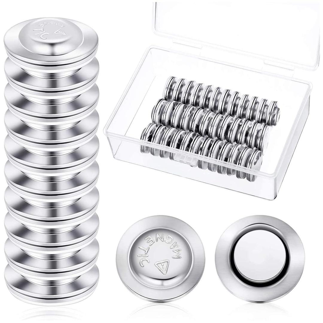 Outus 48 Pieces Magnetic Name Badge Holders Round ID Badge Magnets Tags Adhesive Name Tag Holders with Plastic Box