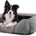 MIXJOY Dog Beds for Large Dogs, Big Pet Bed Large Size Dog Washable, Orthopedic Calming Soft Pet Beds Cuddler, Rectangle Sleeping Rabbit-Velvet Cozy Puppy Bed with Anti-Slip Bottom (35x25in, Grey)