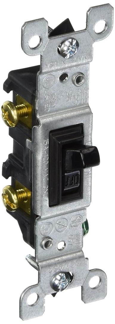 Leviton 15 Amp, 120 Volt, Toggle Framed Single-Pole AC Quiet Switch, Residential Grade, Grounding, 1451-2E, Black
