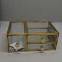 Glass Makeup Storage for Vanity and Bathroom Countertop  Large Cosmetic Display Case and Skincare Storage Solution (golden yellow)