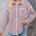 ZESICA Womens Corduroy Shacket Jacket Long Sleeve Button Down Shirt Oversized Blouses Tops with Pockets (Purple, M)
