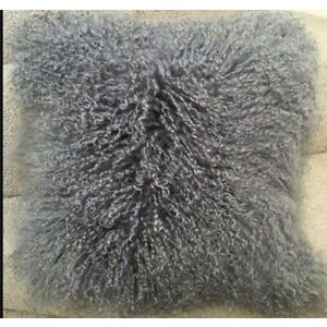 Mongolian Lamb Fur Throw Pillow Cover (16'' x 16'', Gray) Real Fur Decorative Cushion Cover Pillow Case for Living Room Bedroom
