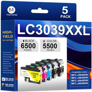 LC3039XXL Ink Cartridges 5-Pack(2BK/1C/1M/1Y) LC3039 Ultra High Yield Ink Replacement for Brother LC3039 LC3037 Work for MFC-J5845DW MFC-J5945DW MFC-J6545DW MFC-J6945DW Printer