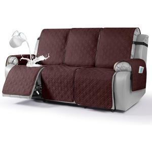 VANSOFY Waterproof Recliner Couch Covers, Sofa Covers 1-Piece Washable Reclining Sofa Cover Non-Slip Furniture Protector with Elastic Straps Pocket for Dogs, Pets(Coffee,3 Seater)