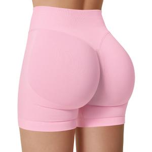 Womens Workout Gym Impact Shorts Seamless Hidden Scrunch Butt Lifting Yoga Shorts with High Waisted Tummy Control (Medium, Pink)