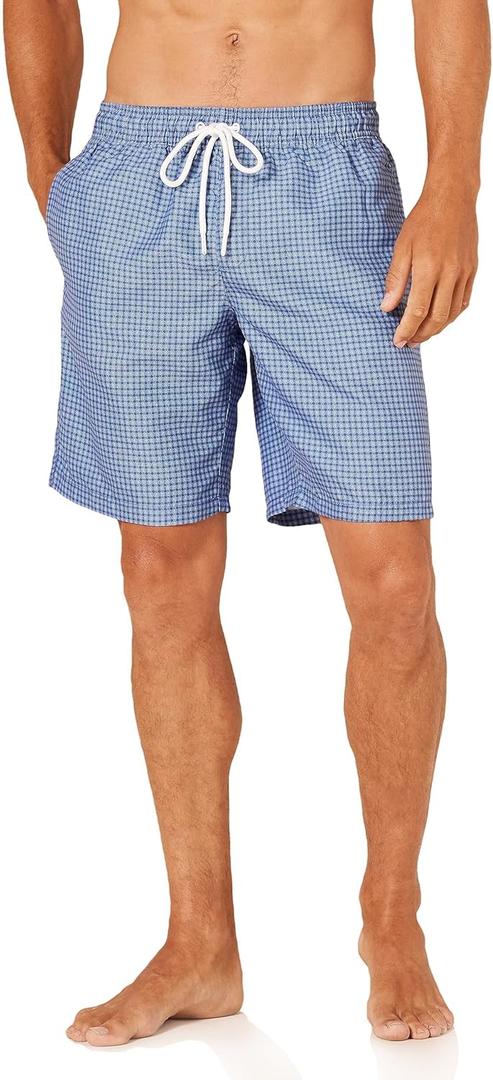 Amazon Essentials Mens 9" Swim Trunks with Mesh Lining, Pockets, Drawstring Closure (X-Small, Blue Geometric Print)