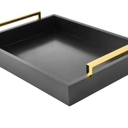 16"x12" Serving Trays with Handles, Black Decorative Serving Tray, Ottoman Trays for, Living Room, Bathroom, and Outdoors Decorative Trays (Black)