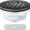 Enhon 4-1/4" OD Shower Drain Assembly, Snap in Shower Base Drain and Matte Black Round Grid Strainer Cover, Fits 2 in. Schedule 40 ABS and PVC Pipes, Stainless Steel Cap, ABS Drain Base