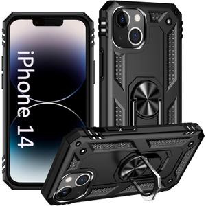 ADDIT i Phone 14 Case, for iPhone 14 Case,with Kickstand Ring,Adjustable Stand,Military Grade,Heavy Duty Protection,Shockproof,Anti-Fingerprint,Support Magnet Car Mount,Black