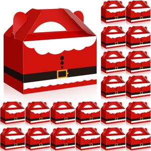 Cholemy 50 Pcs Christmas Treat Boxes with Handle Santa Claus Design Gift Boxes Christmas Cookie Candy Bags Xmas Party Paper Gift Wrap for Holidays Party Supplies