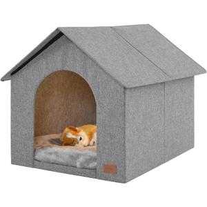 Indoor Dog House for Medium Dogs with Soft Cushion - Semi-Enclosed Warm Cave Bed for Pets Up to 23.6" Long