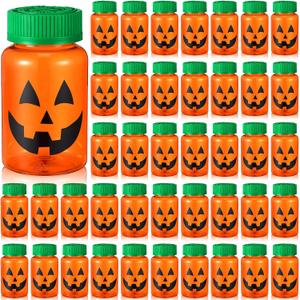 Mimorou 48 Pcs Halloween Pumpkin Containers for Candy 3.5 oz Trick or Treat Candy Jar with Lid Empty Fillable Plastic Potion Bottles Holder Mini Jack O Lantern Pumpkin Jars for Halloween Party Favors