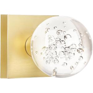 Passage Glass Door Knobs Interior, Round Clear Bubble Crystal Gold Door Knobs for Closet/Hall/Bifold, Satin Brass