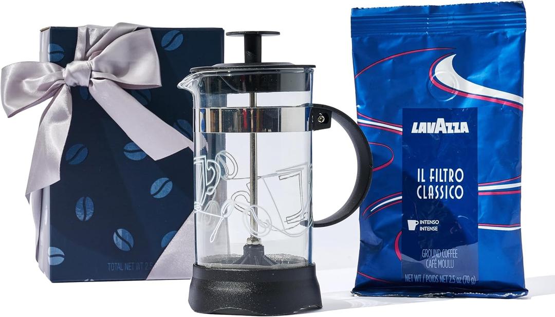 Thoughtfully, Coffee Gift Set, Includes Glass French Press Coffee Maker and Ground Coffee in Giftable Box, Great Coffee Gifts for Coffee Lovers