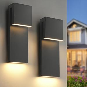 Modern Large Outdoor Wall Lights Integrated LED Outdoor Wall Sconces Lighting, Contemporary Exterior Lighting Fixtures Outside Wall Mount Lights for House Porch Front Door Garage, Matte Black 2 Pack, 18inch2pack
