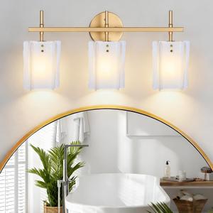 3-Light Milk Glass Bathroom Vanity Light, Gold Bathroom Light Fixture Over Mirror, Modern Vintage Vanity Lights for Bathroom, Mirror Cabinets, Powder Room, Living Room, 23.6" L