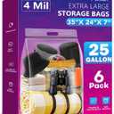 FURWEY 25 Gallon Extra Large Storage Bags 35x 24Resealable Clear Bags with Handle 4 Mil Thick Heavy Duty Big Bag for Clothes Pillow Travel Moving,Bedding,Shoes and Toys Storage, Pack of 6