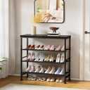Mavivegue Shoe Rack Organizer, 4-Tier Metal Shoe Storage with Non-Woven Fabrics Shelves and Wooden Top Board, Shoe Rack for Entryway Bedroom Living Room Garage, Black