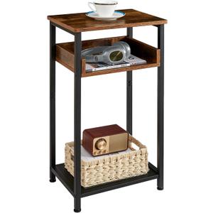 Tall Side Table, 30 inch High End Table, Small Entryway Table, Bedside Table for Living Room and Bedroom, Rustic Brown & Black