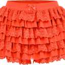 Women's Y2K Ruffle Mini Shorts Lace Sexy Bloomers Lolita Layered Skirt Cute Sweet Pettipants (Orange, XXL)