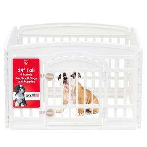 IRIS USA Dog Playpen 24" 4-Panel Dog Playpen with Door, 35 x 35 x 24, Puppy Playpen, Dog Play Pen Indoors, Pet Fence, Puppies/Small Dogs, White