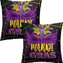 Mardi Gras Purple Pillowcovers 18X18 Inch Masquerade Beads Pillows Set of 2 Happy Mardi Gras Throw Pillows Case Farmhouse Square Cushion Covers Decor for Holiday Outdoor Sofa Couch