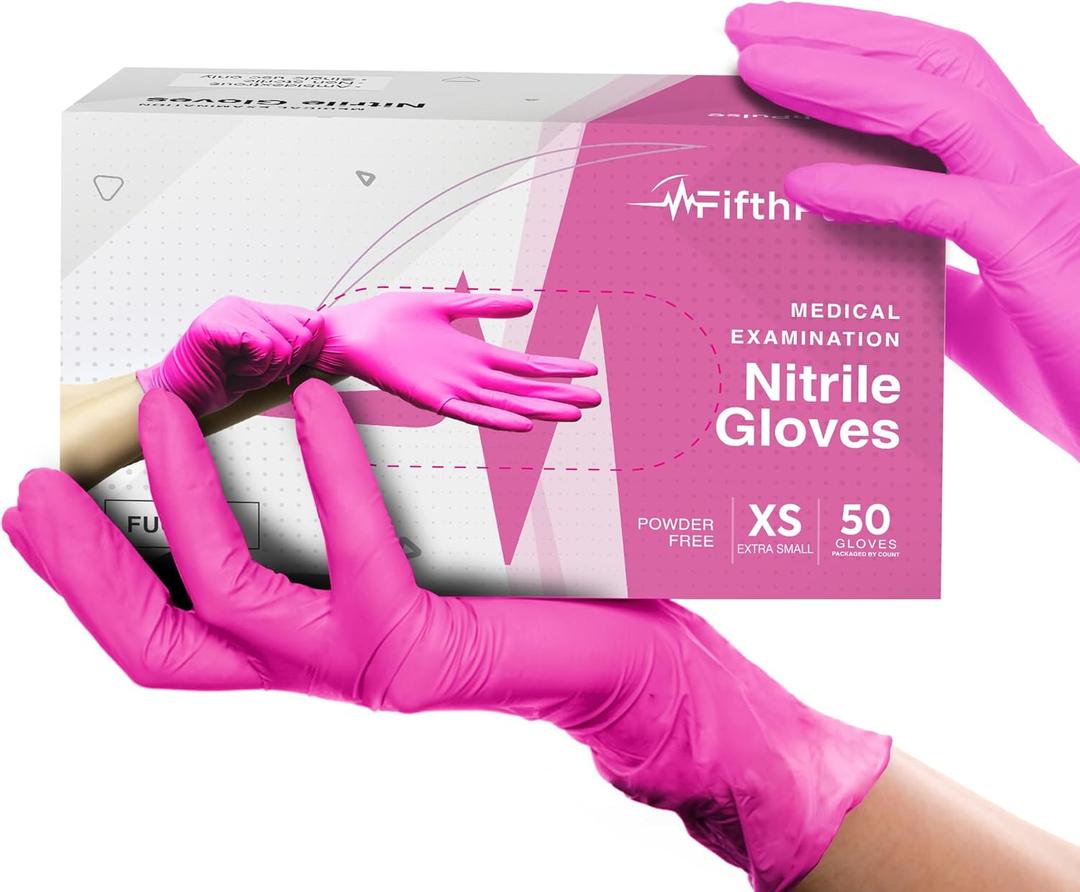 FifthPulse Fuchsia Hot Pink Nitrile Disposable Gloves - 3 Mil Nitrile - Powder and Latex Free - Surgical Medical Exam Gloves (Medium)