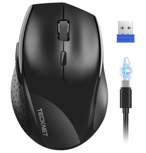 TECKNET Wireless Mouse Rechargeable,Mouse for Laptop Computer,2.4G USB Computer Mice Wireless,6 Button 6400 DPI Ergonomic Silent Mice,Portable Cordless Travel Mice-Wide Compatibility