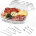 Ice Serving Tray, Chilled Party Platter,ice Chilled Platter with lid,Serving Trays for Party,Keep Food Cold for Fruit, Vegetable, Appetizer, Shrimp with Tongs and Spoons.