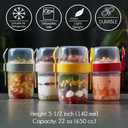 Crystalia 4 Pack 22 oz On The Go Yogurt Parfait Cups with Lids & Spoon, Large Breakfast Plastic Bowls with Topping Cereal Oatmeal Salad or Fruit Container for Snack Box (Clear)