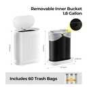 1.8 Gallon Bathroom Trash Can with Lid, Small White Stainless Steel Press Top Garbage Can, Removable Inner Bucket, Includes 60 Trash Bags