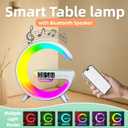 LED Table Lamp with Wireless Charger, G Shaped Night Light Lamp with Bluetooth Speaker, Sunrise Alarm Clock, Smart Mini Atmosphere Lamp for Bedroom, Office, Living Area (Black)