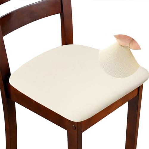 DLMWELL Chair Seat Covers Set of 4 Stretch Off White Chair Covers for Dining Room Square Removable Washable Chair Protector Seat Cushion Slipcovers for Kitchen Office