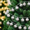 6.5 ft Silver Ornament Garland Neutral Textured Christmas Shatterproof Ornaments Garland 2 Inch 24 Ball Vintage Rustic Farmhouse Ball Xmas Decor for Mantel Indoor Outdoor