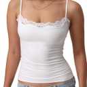 Starrylion Padded Lace Camisole Tops for Women Double Lined Sexy Square Neck Black Tank Top Going Out Outfits Club Party Shirt White Frost, XL