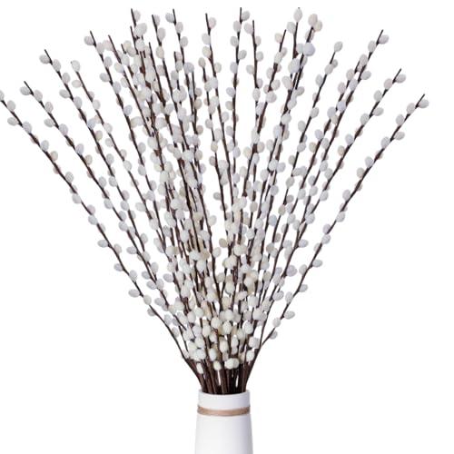 Thiccywoov 20 Stems 31.5 Inch Artificial Pussy Willow Branches for Vases Dried Flower Stems with White Flowers Faux Snow Willow Branches for Indoor Outdoor Wedding Home Party Fireplace Yard Decoration