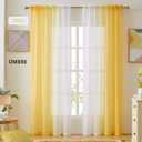 Ombre Faux Linen Sheer Curtains for Bedroom Living Room Rod Pocket, Privacy and Light Filtering, 2 Tone Reversible Gradient Voile Semi Window Curtains, Set of 2 Panels, Yellow and White, 54 x 96 Inch Length