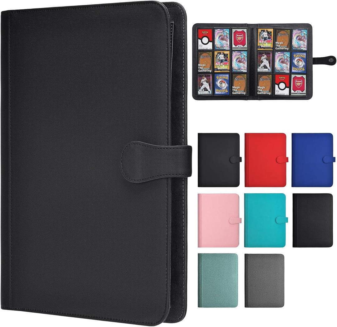 HerriaT Trading Card Binder, 9 Pocket PU Cover Card Collection Binder for 360 Cards, Premium Card Book, Sturdy Card Holder Folders, Card Album for YuGiOh, MTG, TCG, Game Cards & Sports Cards (Black)