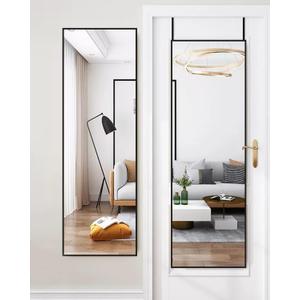 48"x 14" Door Mirror, Full Length Mirror Wall Mounted, Over The Door, Full Body, Hanging Rectangle - Black