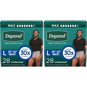 Depend Fresh Protection Adult Incontinence Underwear for Men (Formerly Depend Fit-Flex), Disposable, Maximum, Large, Grey, 56 Count, Pack of 4