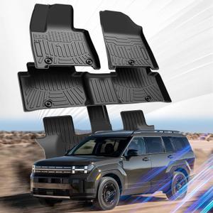 Car Floor Mats for 2024 2025 2026 Hyundai Santa Fe Accessories(Not for Hybrid),TPE All Weather Protection Floor Mats,Custom Fit 3 Rows Car Floor Liners Set,Heavy Duty Accessories,Black