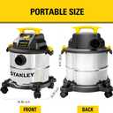 STANLEY Wet/Dry Vacuum SL18115, Stainless Steel Tank, 5 Gallon 4HP Shop Vacuum, Portable Style Ideal for Home/Shop/Jobsite Dust Collection Job with Vacuum Attachments, Silver+Yellow