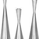 Vixdonos Taper Candlestick Holders Metal Candle Holders Set of 3 Table Decorative Candle Stand for Wedding, Dinning, Party,Home Decor (Silver)