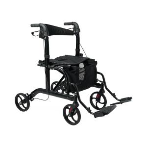 Medline Walker Wheelchair Combo, Rollator Walker for Seniors with Seat, Foldable Transport Chair with Footrests, 300 lb Capacity, Breathable Nylon, 18" Wide Seat, Black